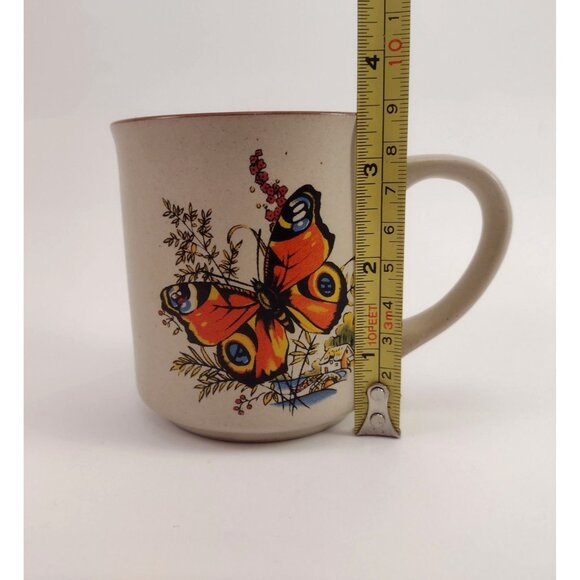 Vintage MCM Butterfly Stoneware Coffee Mugs Tea Cup Set Of 3 Yellow Orange - Picture 10 of 11